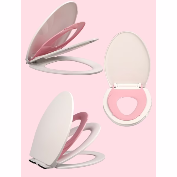 Capac de Toaleta cu Reductie 3 in 1, Flippy, pentru Copii +3 Ani si Adulti, Coborare Lenta si Silentioasa, Instalare Usoara, din PP5 , in Forma de O, Alb/Roz - imagine 6