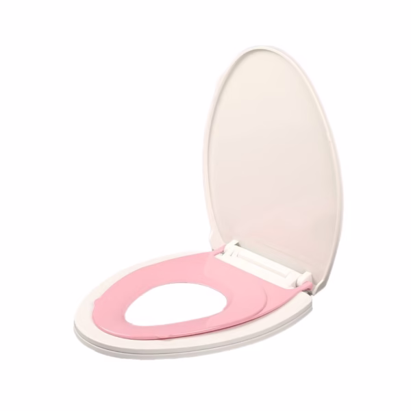 Capac de Toaleta cu Reductie 3 in 1, Flippy, pentru Copii +3 Ani si Adulti, Coborare Lenta si Silentioasa, Instalare Usoara, din PP5 , in Forma de U, Alb/Roz - imagine 1