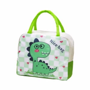 Geanta Termoizolanta pentru Copii, Flippy, 23x13x19 cm, Model Imprimeu Dinozaur, din Folie de Aluminiu si Panza Oxford, Verde