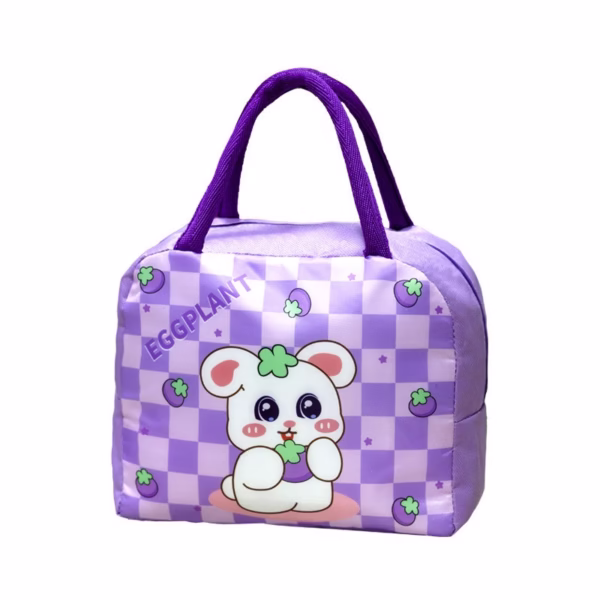 cartoon-insulated-bag-aluminum-foil-lunch-bag-student-lunch-bag-insulated-lunch-box-bag-length-23cm-width-13cm-height-19cm-color-purple-little-white-rabbit-main-667d2871d695a Geanta Termoizolanta pentru Copii, Flippy, 23x13x19 cm, Model Imprimeu Iepuras, din Folie de Aluminiu si Panza Oxford, Mov - imagine 1