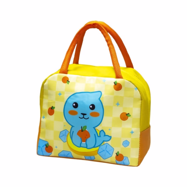 cartoon-insulated-bag-aluminum-foil-lunch-bag-student-lunch-bag-insulated-lunch-box-bag-length-23cm-width-13cm-height-19cm-color-yellow-little-seal-main-667d27c9cc324 Geanta Termoizolanta pentru Copii, Flippy, 23x13x19 cm, Model Imprimeu Foca, din Folie de Aluminiu si Panza Oxford, Galben/Portocaliu - imagine 1