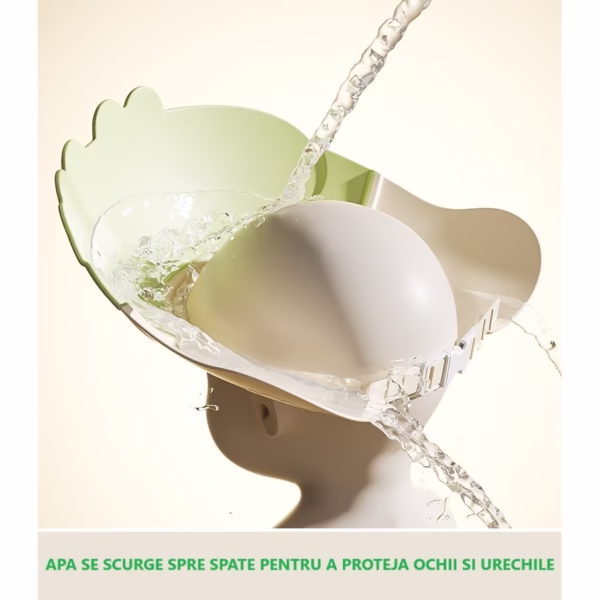 Casca de Dus, Flippy, Previne Scurgerea Apei si Samponului pe Fata, 0-12 Ani, Ajustabila, din TPE+PP, 20 x 23 cm, Model Crocodil, Verde - imagine 3