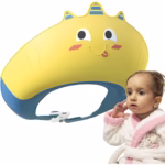 Casca de Dus, Flippy, Previne Scurgerea Apei si Samponului pe Fata, 0-12 Ani, Ajustabila, din TPE+PP, 20 x 23 cm, Model Unicorn, Galben/Albastru - imagine 2