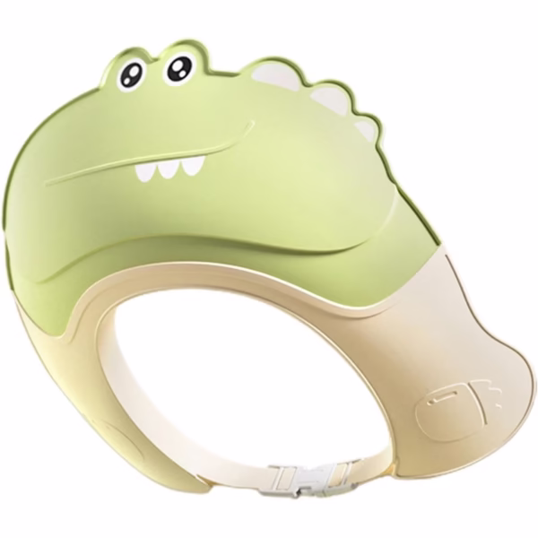 Casca de Dus, Flippy, Previne Scurgerea Apei si Samponului pe Fata, 0-12 Ani, Ajustabila, din TPE+PP, 20 x 23 cm, Model Crocodil, Verde - imagine 1