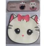 Suport pentru Pahar, Flippy, Model Pisicuta, din PVC, 15.5 x 15.5 cm, Rezistent la Caldura, Alb/Roz - imagine 2
