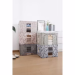 Cutie Depozitare, Flippy, 66L, din Material Textil, 50 x 40 x 33 cm, pentru Haine si Lenjerii, Model Fluturasi, Gri Inchis - imagine 2