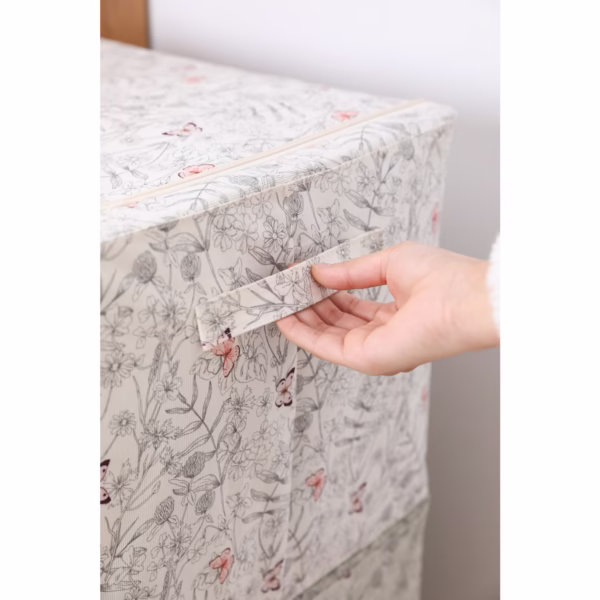 Cutie Depozitare, Flippy, 66L, din Material Textil, 50 x 40 x 33 cm, pentru Haine si Lenjerii, Model Fluturasi, Gri - imagine 4
