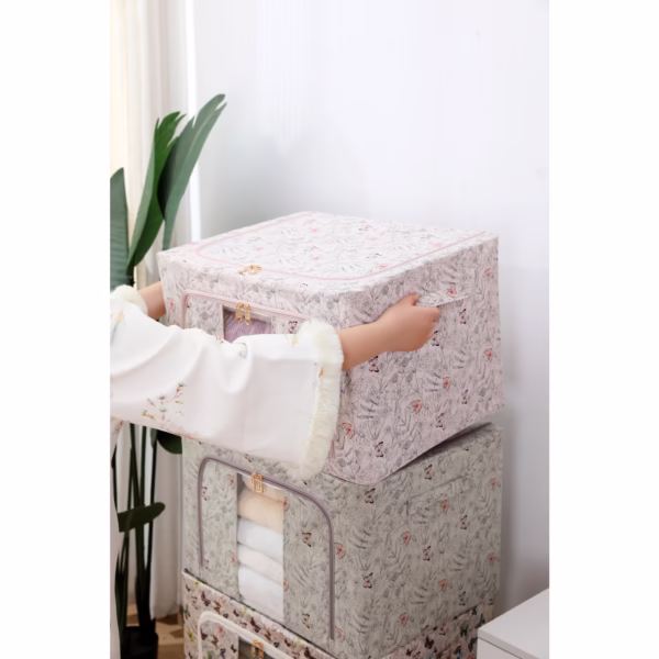 Cutie Depozitare, Flippy, 66L, din Material Textil, 50 x 40 x 33 cm, pentru Haine si Lenjerii, Model Fluturasi, Roz - imagine 2