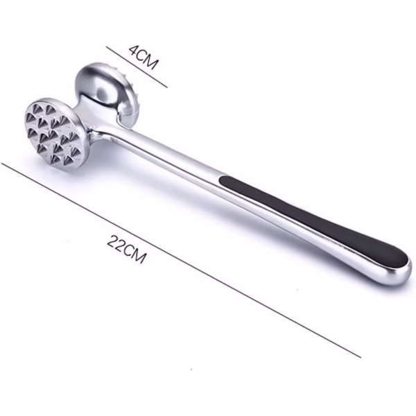 Ciocan pentru snitele si carne Flippy, din aliaj de zinc, maner antialunecare, doua capete, 22 cm, argintiu - imagine 5