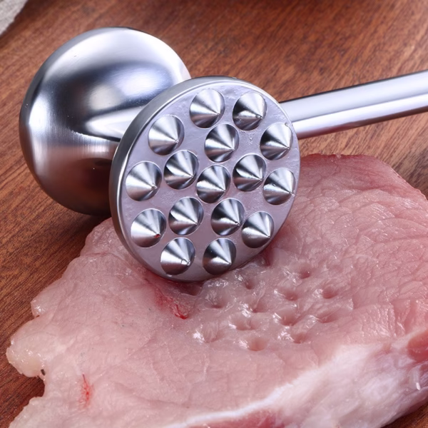 Ciocan pentru snitele si carne Flippy, din aliaj de zinc, maner antialunecare, doua capete, 22 cm, argintiu - imagine 8