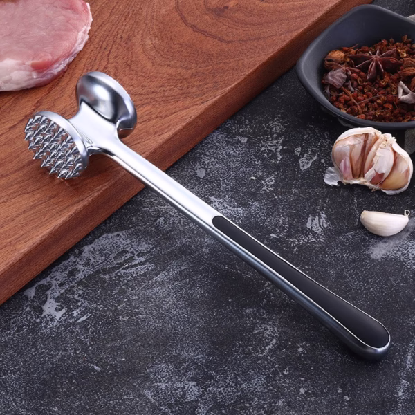 Ciocan pentru snitele si carne Flippy, din aliaj de zinc, maner antialunecare, doua capete, 22 cm, argintiu - imagine 9