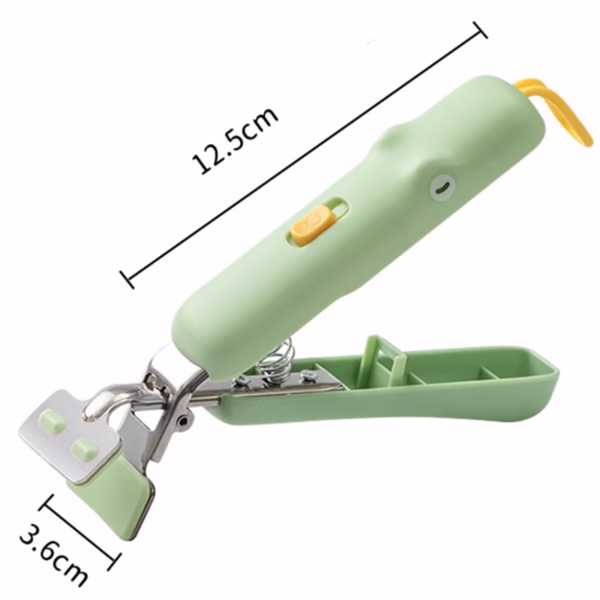 Clema pentru Boluri, Flippy, Anti-Alunecare, din Silicon, de Uz Casnic, Rezistent la Temperaturi Inalte, Model Animat, Maner si Cleste Inox, 12.5x3.6 cm, Verde - imagine 2