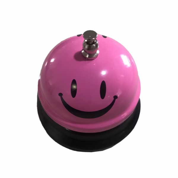 Clopotel Metalic Multifunctional, Flippy, Roz cu Imprimeu SMILEY FACE, 7.5 x 7.5 x 6.5 cm, Dresaj, Receptie, Restaurante, - imagine 1