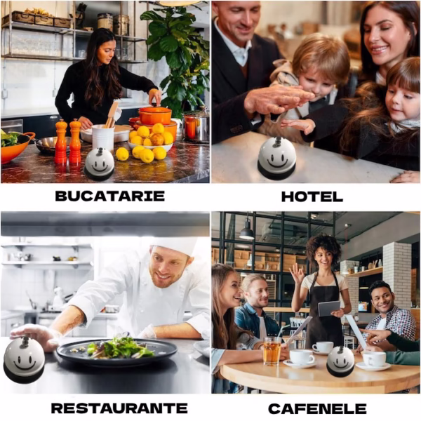 Clopotel Metalic Multifunctional, Flippy, Alb cu Imprimeu Smiley Face, 7.5x7.5x6.5 cm, Receptie, Restaurant, Cafenele - imagine 2