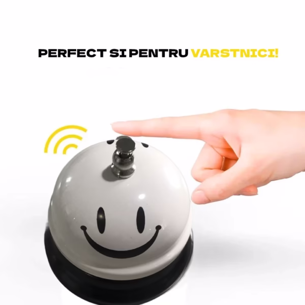 Clopotel Metalic Multifunctional, Flippy, Alb cu Imprimeu Smiley Face, 7.5x7.5x6.5 cm, Receptie, Restaurant, Cafenele - imagine 4