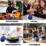 Clopotel Metalic Multifunctional, Flippy, Albastru cu Imprimeu Smiley Face, 7.5x7.5x6.5 cm, Receptie, Restaurant, Cafenele - imagine 2