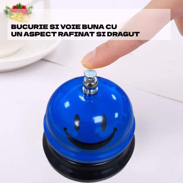 Clopotel Metalic Multifunctional, Flippy, Albastru cu Imprimeu Smiley Face, 7.5x7.5x6.5 cm, Receptie, Restaurant, Cafenele - imagine 3