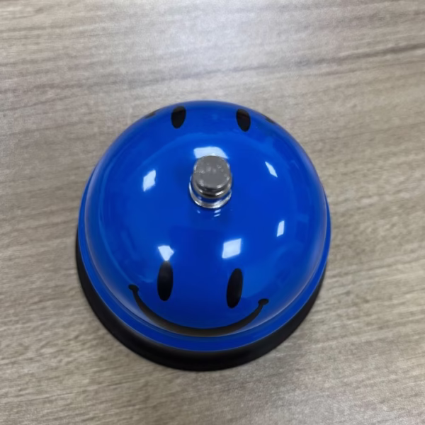 Clopotel Metalic Multifunctional, Flippy, Albastru cu Imprimeu Smiley Face, 7.5x7.5x6.5 cm, Receptie, Restaurant, Cafenele - imagine 6