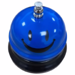 Clopotel Metalic Multifunctional, Flippy, Albastru cu Imprimeu Smiley Face, 7.5x7.5x6.5 cm, Receptie, Restaurant, Cafenele