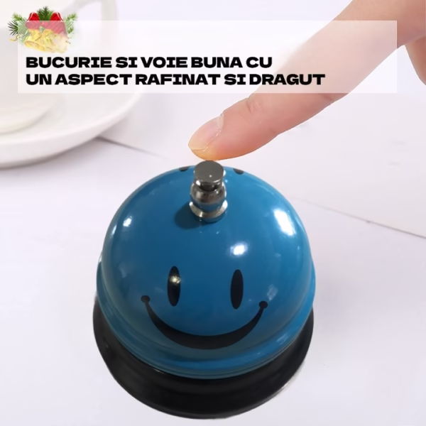 Clopotel Metalic Multifunctional, Flippy, Albastru Deschis cu Imprimeu Smiley Face, 7.5x7.5x6.5 cm, Receptie, Restaurant - imagine 3