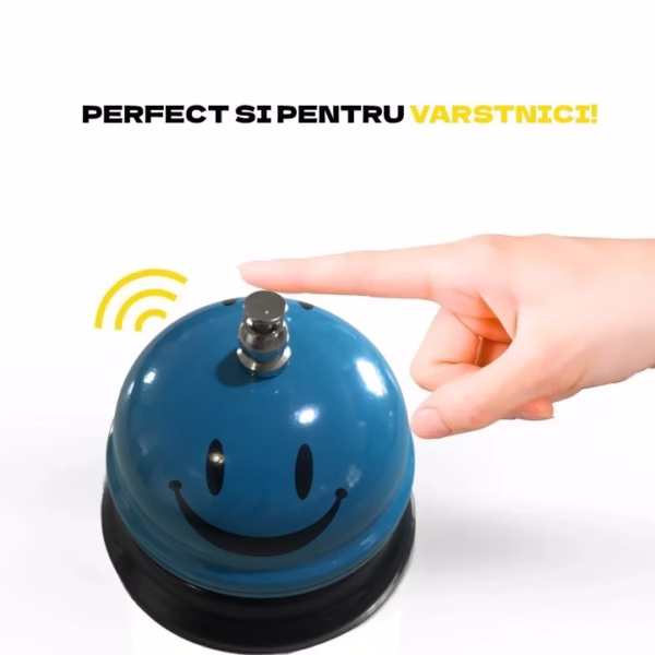 Clopotel Metalic Multifunctional, Flippy, Albastru Deschis cu Imprimeu Smiley Face, 7.5x7.5x6.5 cm, Receptie, Restaurant - imagine 4