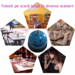 Clopotel Metalic Multifunctional, Flippy, Albastru Deschis cu Imprimeu Smiley Face, 7.5x7.5x6.5 cm, Receptie, Restaurant - imagine 5