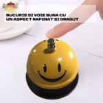 Clopotel Metalic Multifunctional, Flippy, Galben cu Imprimeu Smiley Face, 7.5x7.5x6.5 cm, Receptie, Restaurant, Cafenele - imagine 3