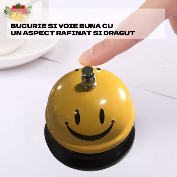Clopotel Metalic Multifunctional, Flippy, Galben cu Imprimeu Smiley Face, 7.5x7.5x6.5 cm, Receptie, Restaurant, Cafenele - imagine 3