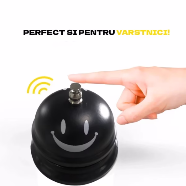 Clopotel Metalic Multifunctional, Flippy, Negru cu Imprimeu Smiley Face, 7.5x7.5x6.5 cm, Receptie, Restaurant, Cafenele - imagine 4