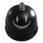 Clopotel Metalic Multifunctional, Flippy, Negru cu Imprimeu Smiley Face, 7.5x7.5x6.5 cm, Receptie, Restaurant, Cafenele