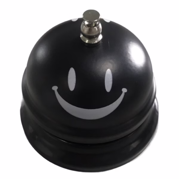 Clopotel Metalic Multifunctional, Flippy, Negru cu Imprimeu Smiley Face, 7.5x7.5x6.5 cm, Receptie, Restaurant, Cafenele - imagine 1