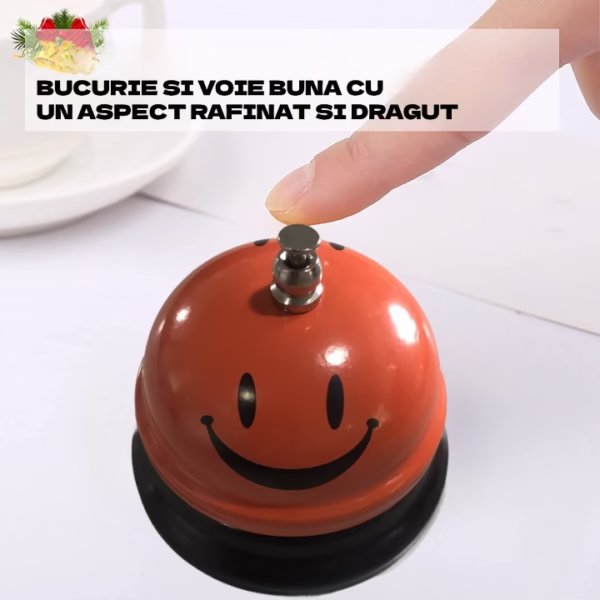 Clopotel Metalic Multifunctional, Flippy, Portocaliu cu Imprimeu Smiley Face, 7.5x7.5x6.5 cm, Receptie, Restaurant, Cafenele - imagine 3