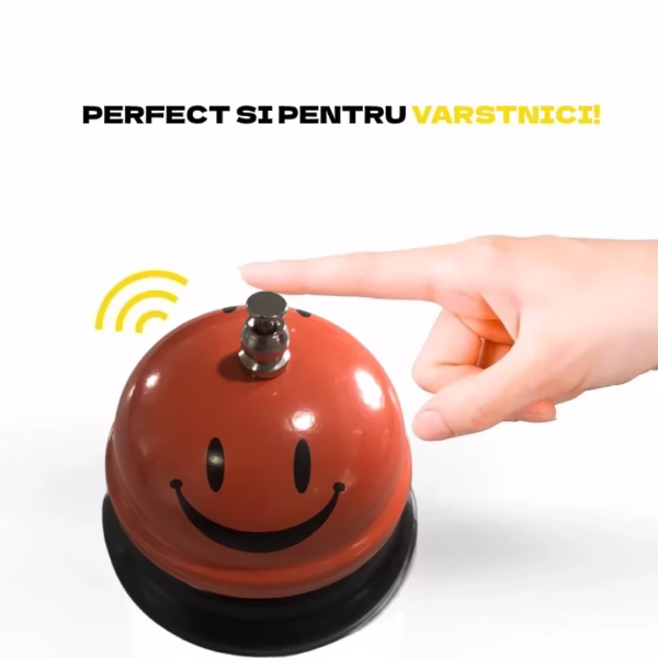 Clopotel Metalic Multifunctional, Flippy, Portocaliu cu Imprimeu Smiley Face, 7.5x7.5x6.5 cm, Receptie, Restaurant, Cafenele - imagine 4