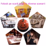 Clopotel Metalic Multifunctional, Flippy, Portocaliu cu Imprimeu Smiley Face, 7.5x7.5x6.5 cm, Receptie, Restaurant, Cafenele - imagine 5