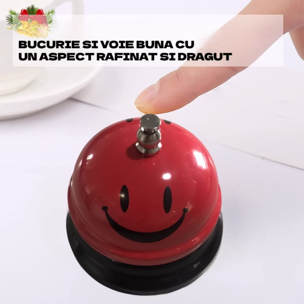 Clopotel Metalic Multifunctional, Flippy, Rosu cu Imprimeu Smiley Face, 7.5x7.5x6.5 cm, Receptie, Restaurant, Cafenele - imagine 3