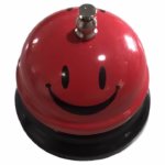 Clopotel Metalic Multifunctional, Flippy, Rosu cu Imprimeu Smiley Face, 7.5x7.5x6.5 cm, Receptie, Restaurant, Cafenele