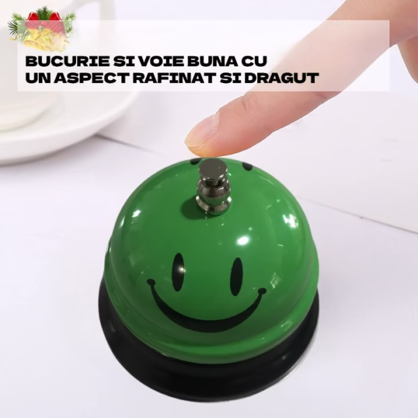 Clopotel Metalic Multifunctional, Flippy, Verde cu Imprimeu Smiley Face, 7.5x7.5x6.5 cm, Receptie, Restaurant, Cafenele - imagine 3