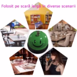 Clopotel Metalic Multifunctional, Flippy, Verde cu Imprimeu Smiley Face, 7.5x7.5x6.5 cm, Receptie, Restaurant, Cafenele - imagine 5