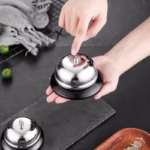 Clopotel sonerie metalica Flippy, pentru receptie hoteluri, baruri, restaurante, material metal si plastic, 6 x 10 cm, argintiu - imagine 2