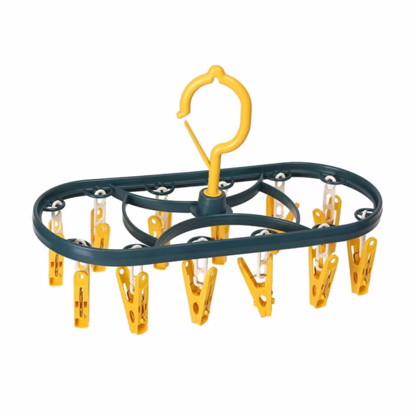 Uscator de Rufe Suspendat Flippy, cu 12 Carlige, Rotire 360 Grade, Protectie Vant, Mateiral Plastic, Usor de Depozitat, Multifunctional, 30 x 12.5 cm, Albastru/Galben - imagine 1