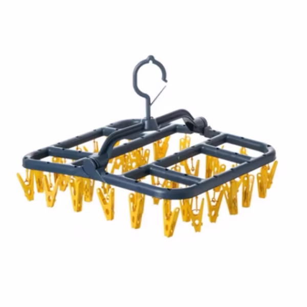 Uscator de Rufe Suspendat Flippy, cu 40 Carlige, Rotire 360 Grade, Protectie Vant, Pliabil, Patrat, Mateiral Plastic, Usor de Depozitat, Multifunctional, 36 x 24 cm, Albastru/Galben - imagine 1