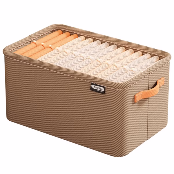 Cutie Depozitare Flippy, pentru Haine, lucruri, din Textil cu Cadru Metalic, Manere Laterale, forma Dreptunghiulara, 42 x 28 x 25 cm, volum 29 L, Kaki - imagine 1
