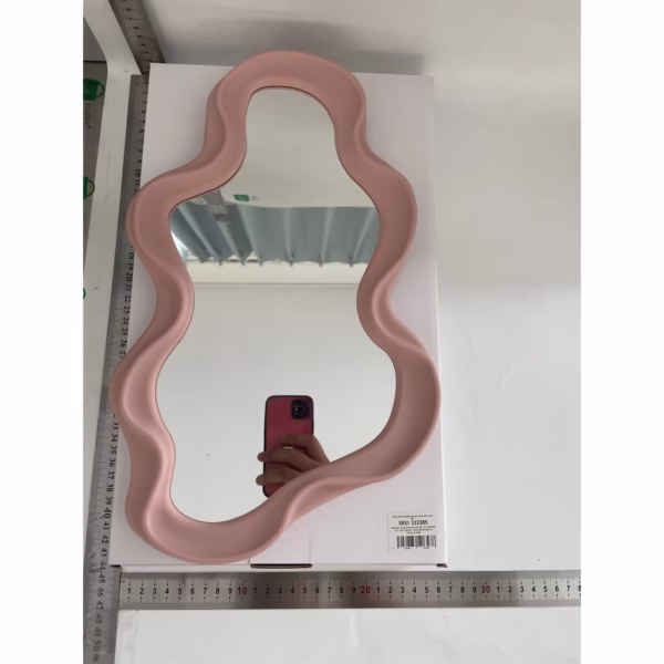 Oglinda de Perete, Flippy, Decorativa, pentru Baie, Dormitor, Sufragerie, Model Minimalist in Forma de Nor, 41x26 cm, Roz - imagine 2