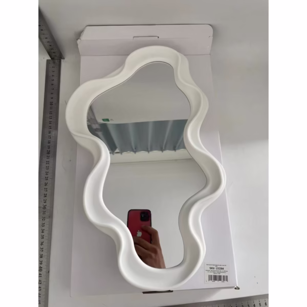 Oglinda de Perete, Flippy, Decorativa, pentru Baie, Dormitor, Sufragerie, Model Minimalist in Forma de Nor, 41x26 cm, Alb - imagine 2