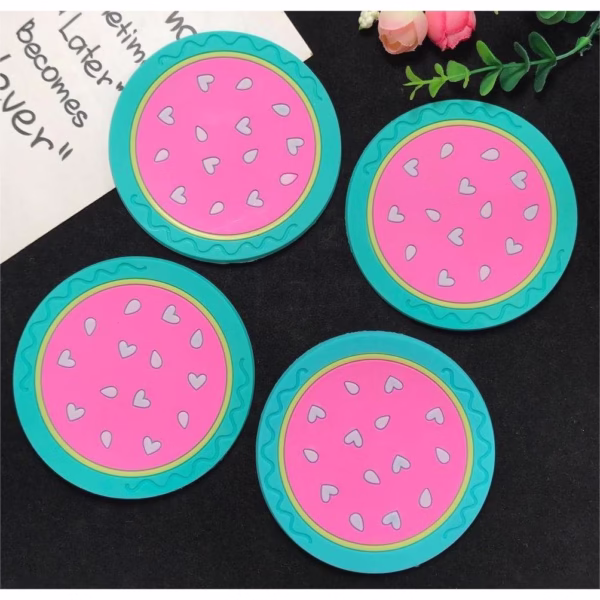 Suport pentru Pahar, Flippy, Model Pepene, din PVC, 10 cm, Rezistent la Caldura, Verde/Roz - imagine 2