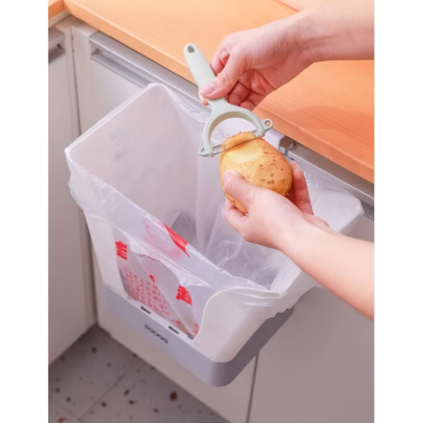 Cos de Gunoi Extensibil, Flippy, din Plastic, Reglabil, Pliabil, Versatil, pentru Bucatarie, Baie sau Birou, Cos Universal, 21x25x17 cm, Alb Gri - imagine 1