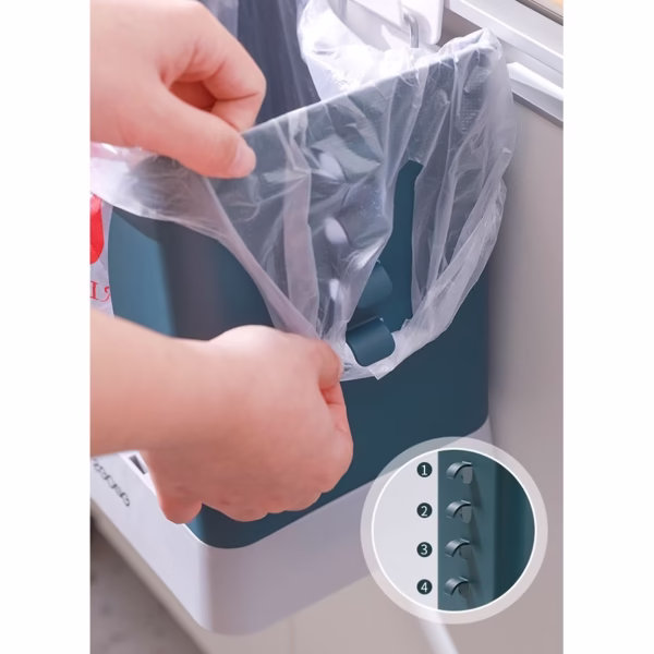 Cos de Gunoi Extensibil, Flippy, din Plastic, Reglabil, Pliabil, Versatil, pentru Bucatarie, Baie sau Birou, Cos Universal, 21x25x17 cm, Albastru Gri - imagine 1