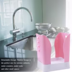 Cos de Gunoi Extensibil, Flippy, din Plastic, Reglabil, Pliabil, Versatil, pentru Bucatarie, Baie sau Birou, Cos Universal, 21x25x17 cm, Roz Alb - imagine 2