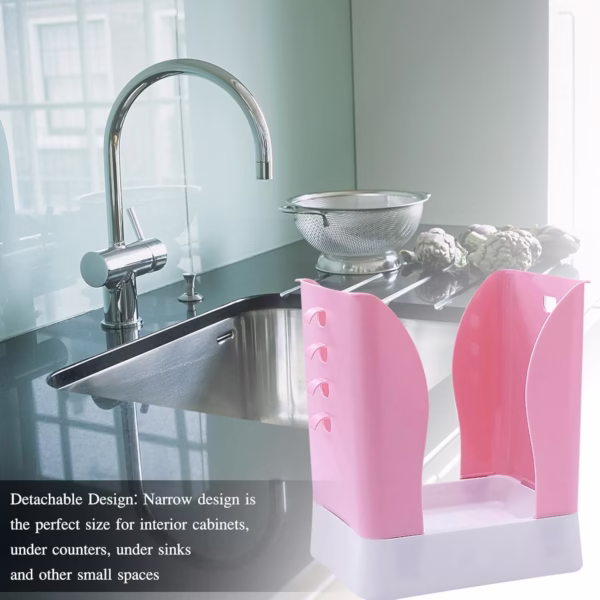 Cos de Gunoi Extensibil, Flippy, din Plastic, Reglabil, Pliabil, Versatil, pentru Bucatarie, Baie sau Birou, Cos Universal, 21x25x17 cm, Roz Alb - imagine 2