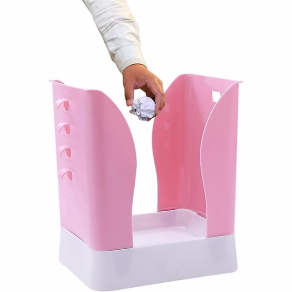 Cos de Gunoi Extensibil, Flippy, din Plastic, Reglabil, Pliabil, Versatil, pentru Bucatarie, Baie sau Birou, Cos Universal, 21x25x17 cm, Roz Alb - imagine 7